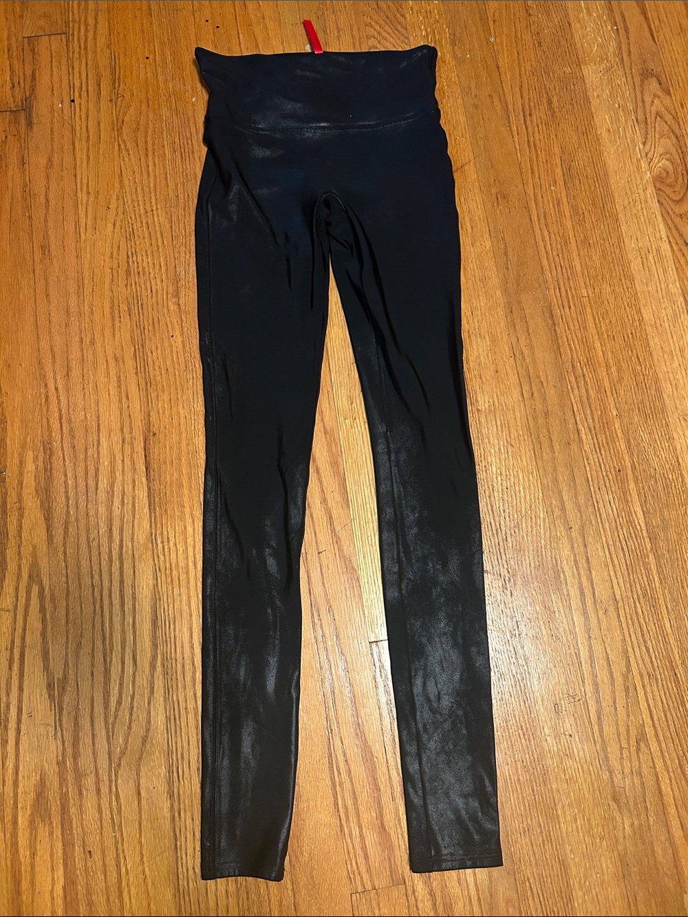 SPANX Kids Shiny Black High-Rise Leggings